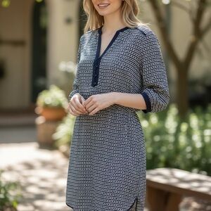 Banana Republic Black and White Chain-Print Blouse Fully Lined Dress Size 6